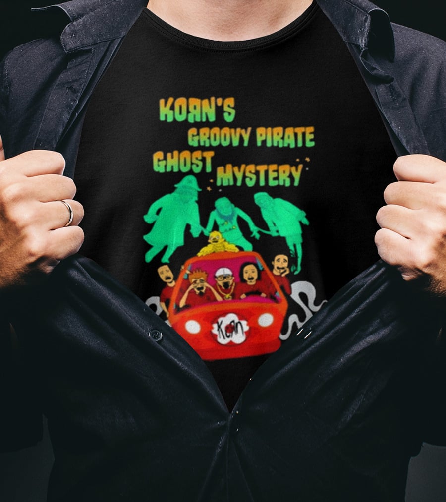 Korn Groovy Pirate Ghost Mystery Band In Red Van With Creepy Specters T-Shirt