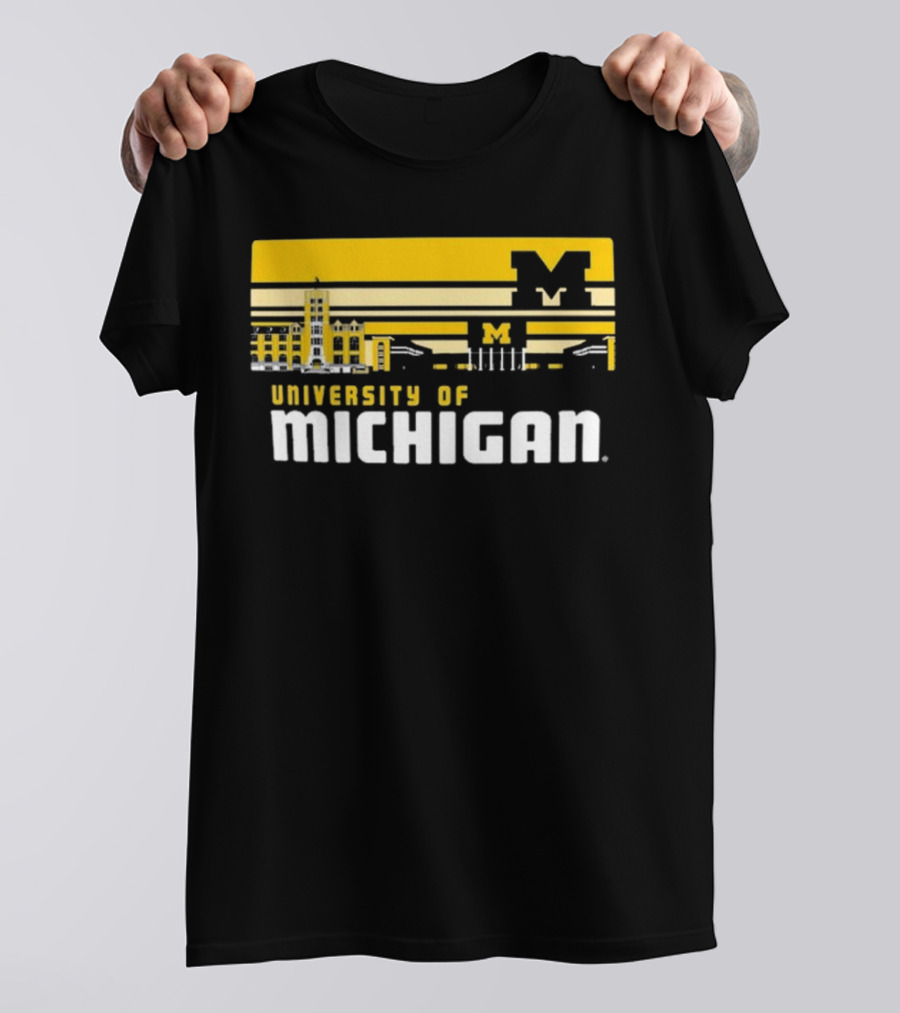 University Of Michigan Wolverines Striped Campus Skyline T-Shirt