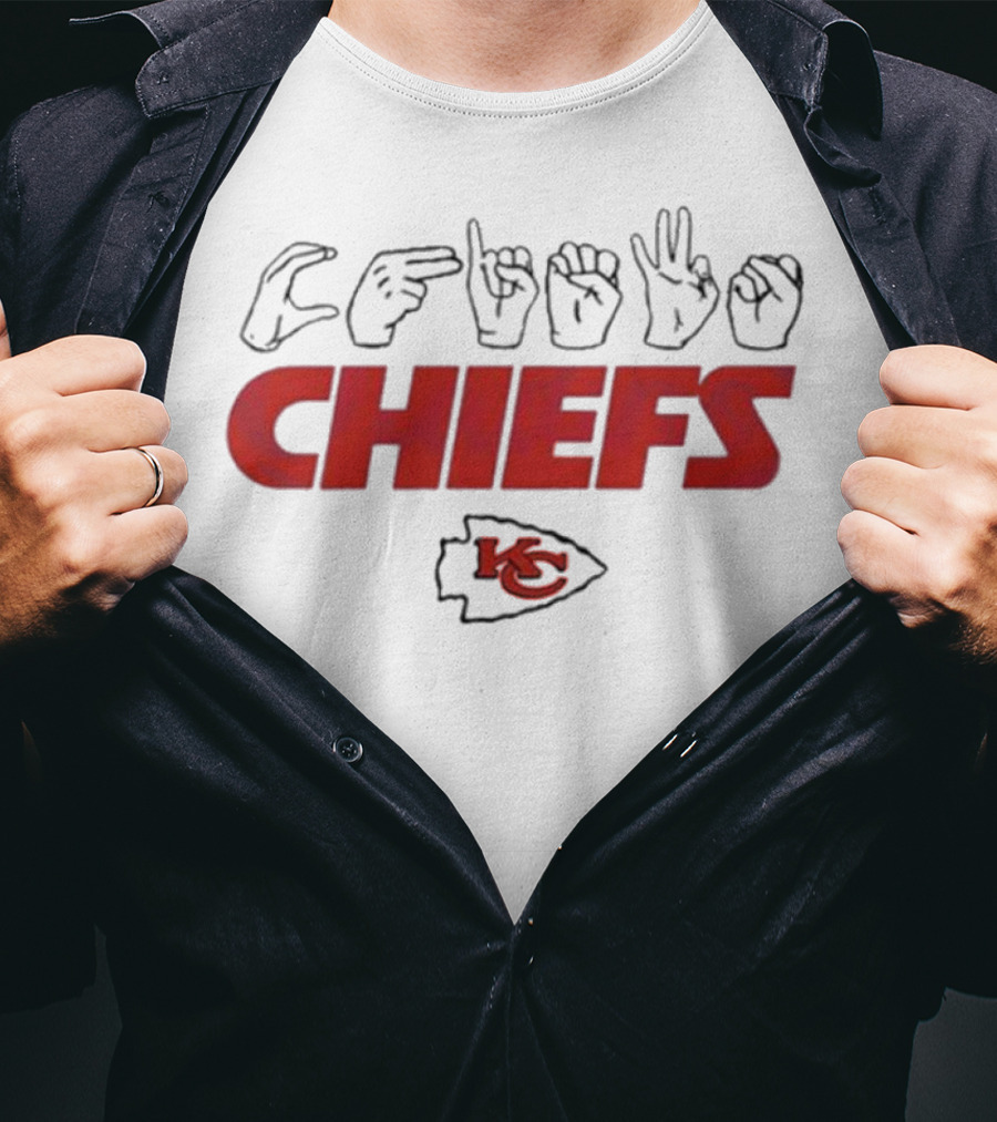 CHIEFS Kansas City Chiefs KC Logo Hand Sign Football T-Shirt