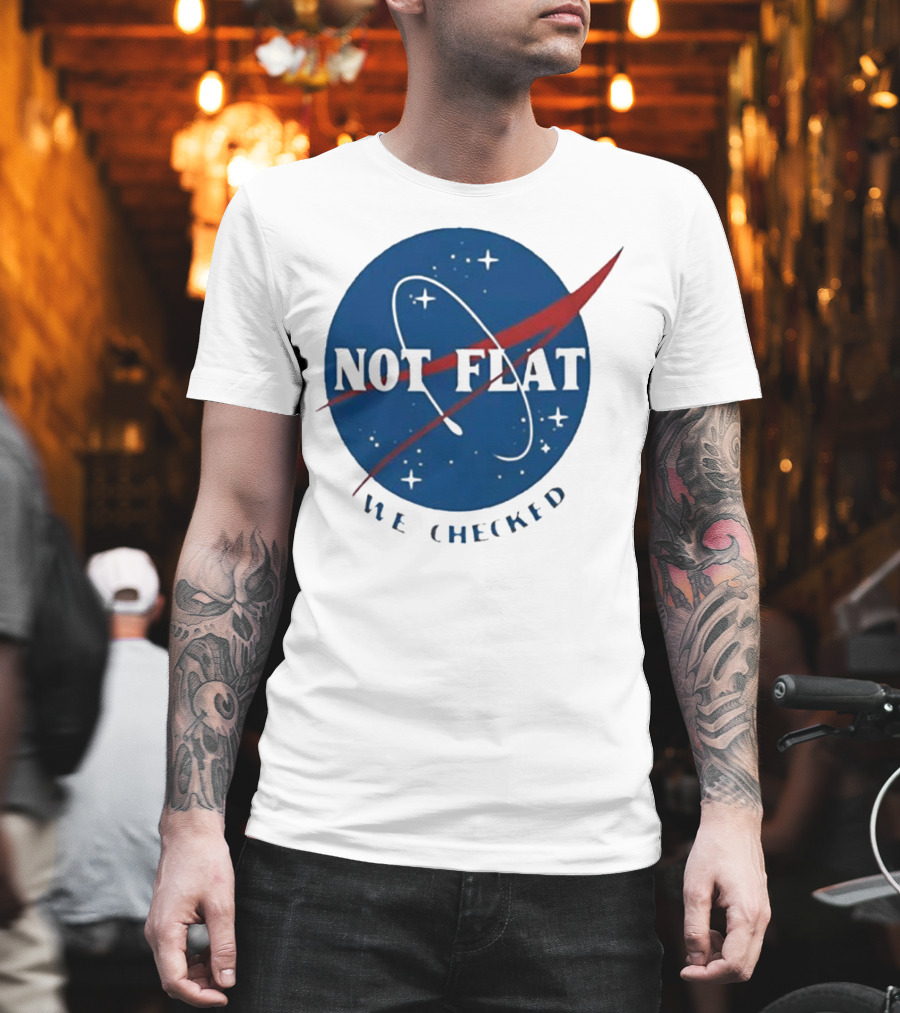 Not Flat We Checked Space Exploration Emblem T-Shirt
