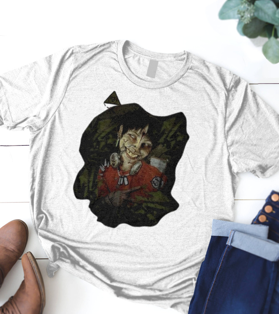 MG Ultra Kid Smiling Masked Figure With Red Outfit And Gas Mask Elements T-Shirt