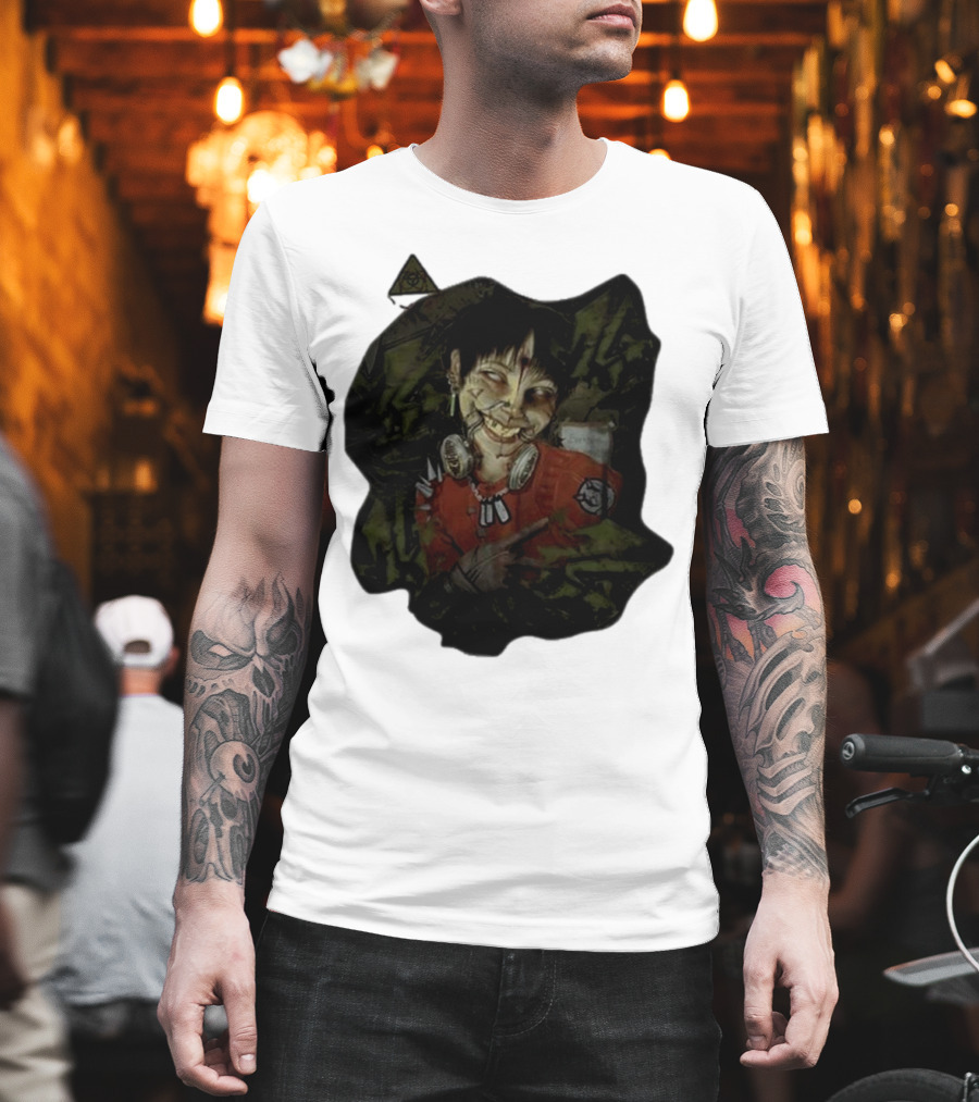 MG Ultra Kid Smiling Masked Figure With Red Outfit And Gas Mask Elements T-Shirt