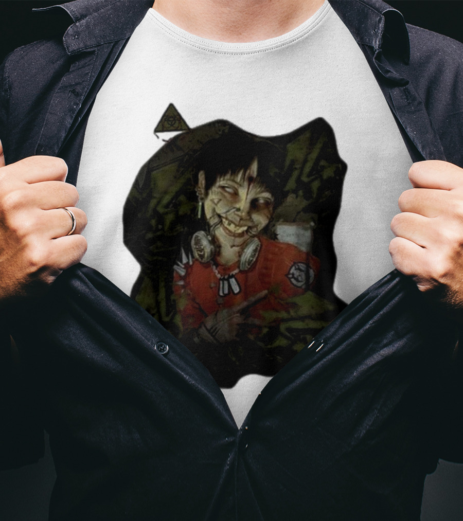 MG Ultra Kid Smiling Masked Figure With Red Outfit And Gas Mask Elements T-Shirt