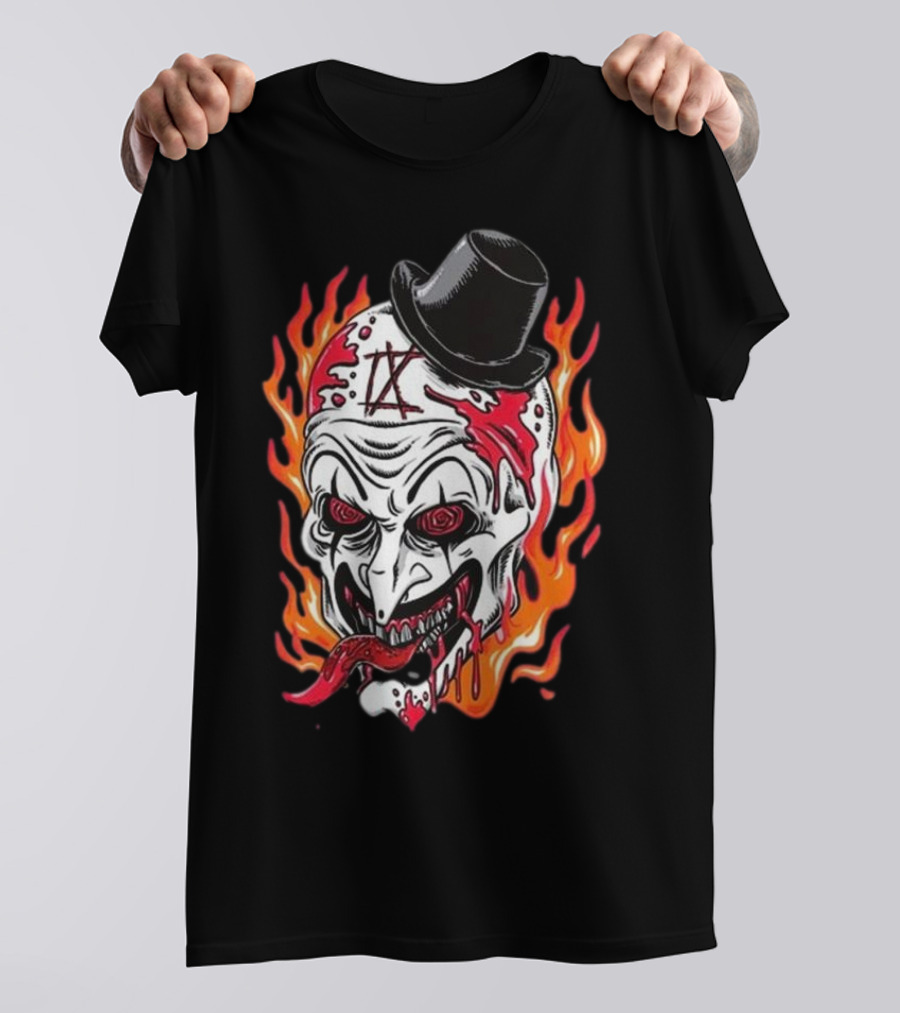 Psychos Only Art Will Never Die Flaming Skull Top Hat T-Shirt