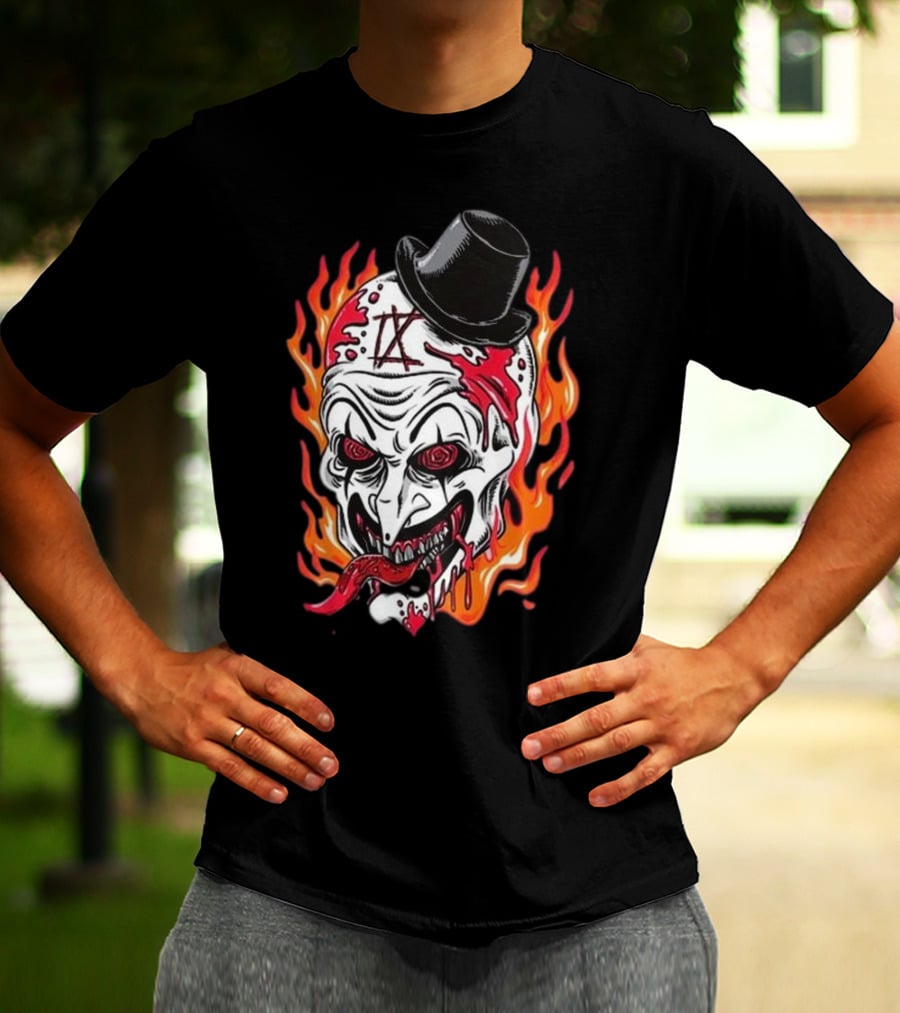 Psychos Only Art Will Never Die Flaming Skull Top Hat T-Shirt