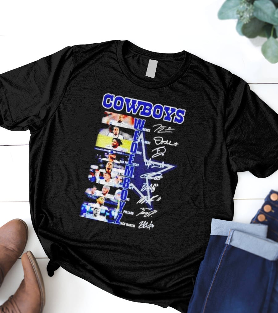 COWBOYS WE DEM BOYZ Dak Prescott DeMarcus Lawrence Trevon Diggs Brett Maher Tony Pollard CeeDee Lamb Zack Martin Dallas Players Signatures T-Shirt