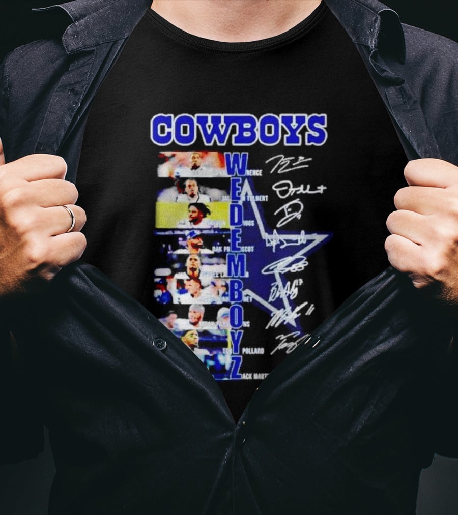 COWBOYS WE DEM BOYZ Dak Prescott DeMarcus Lawrence Trevon Diggs Brett Maher Tony Pollard CeeDee Lamb Zack Martin Dallas Players Signatures T-Shirt