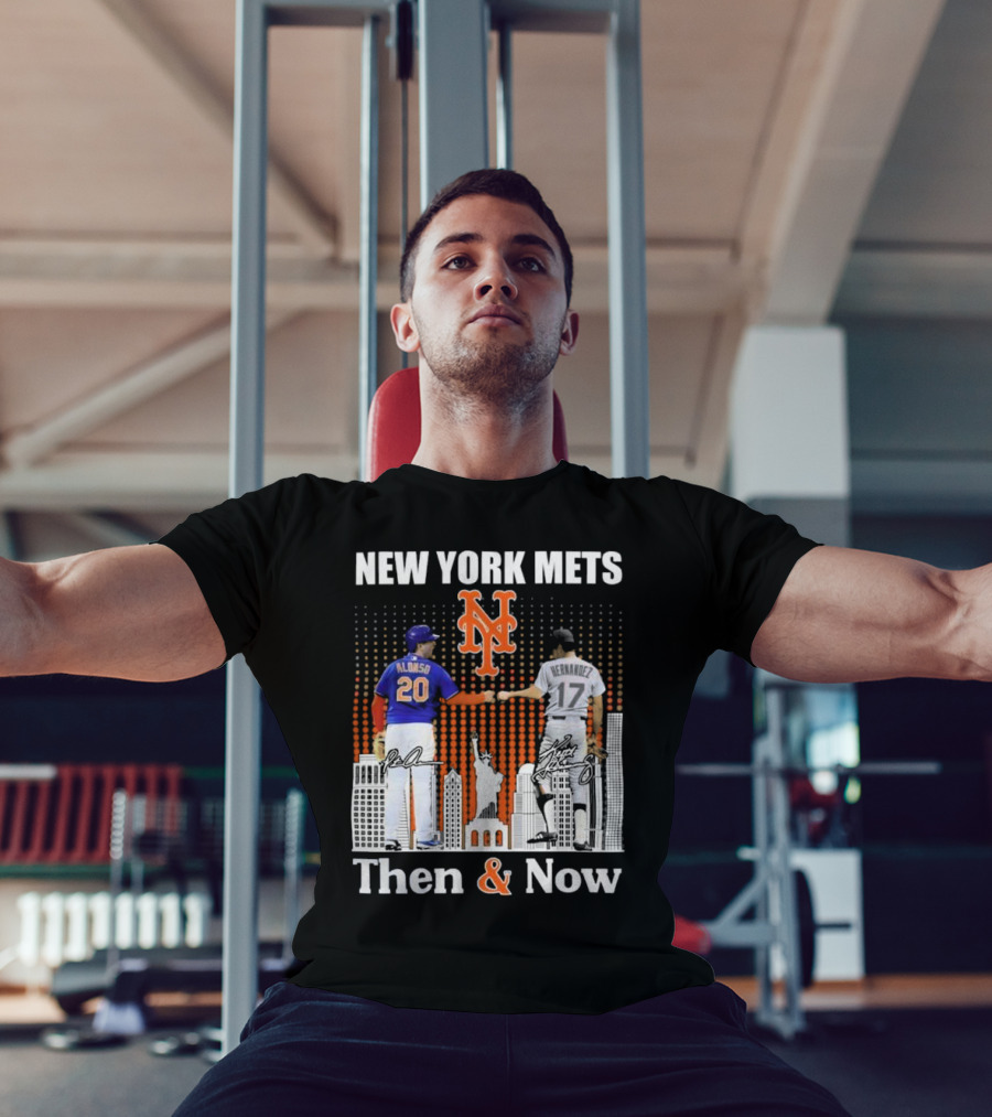 New York Mets Then And Now Pete Alonso Keith Hernandez Signatures T-Shirt