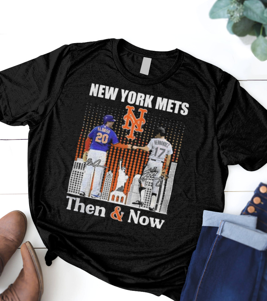 New York Mets Then And Now Pete Alonso Keith Hernandez Signatures T-Shirt
