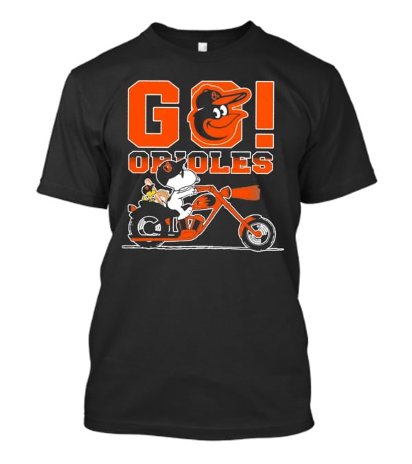 Baltimore Orioles Snoopy And Woodstock Ride Motorcycle Go Orioles T-Shirt