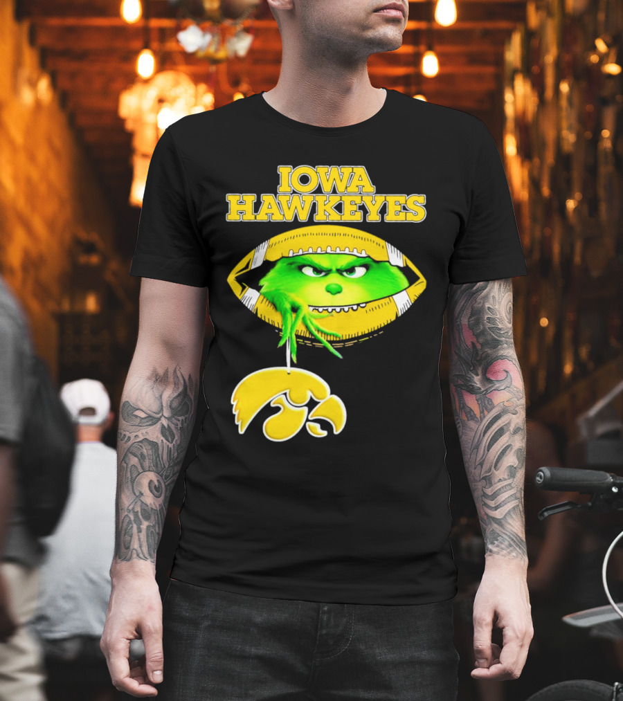 Iowa Hawkeyes Grinch Football Christmas T-Shirt