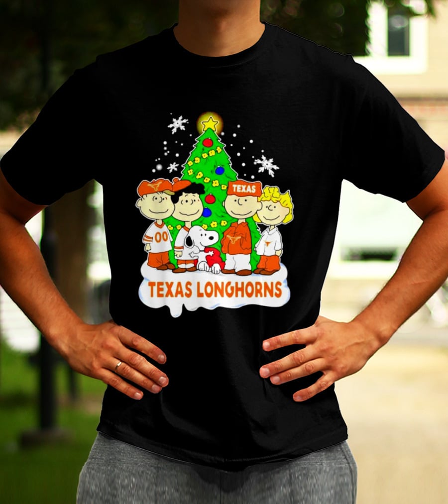Texas Longhorns Peanuts Characters Christmas Tree T-Shirt
