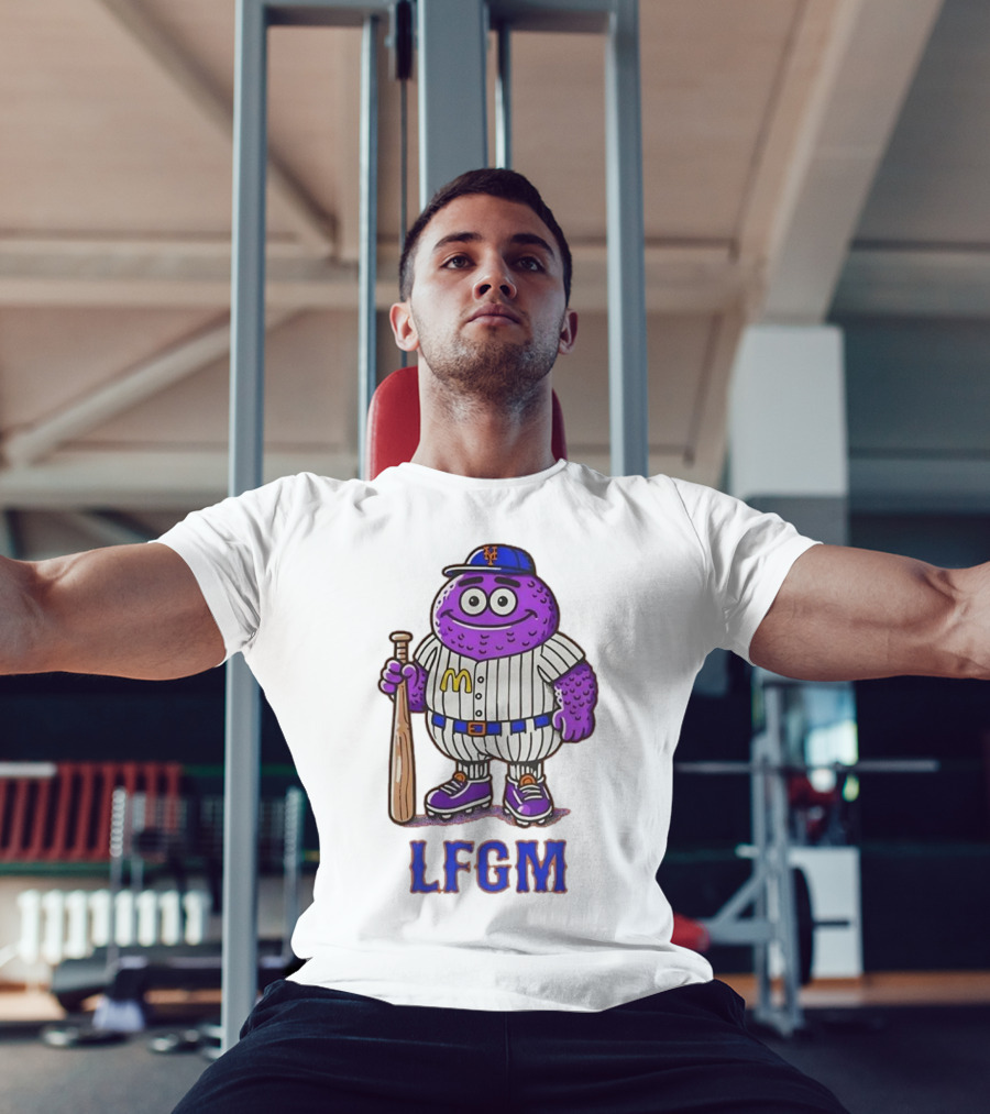 LFGM New York Mets Grimace Cartoon Baseball Bat Character T-Shirt
