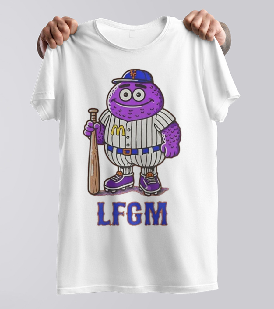 LFGM New York Mets Grimace Cartoon Baseball Bat Character T-Shirt