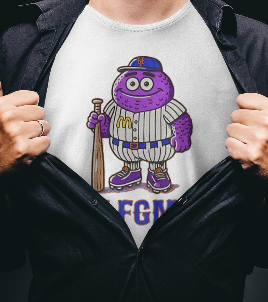 LFGM New York Mets Grimace Cartoon Baseball Bat Character T-Shirt