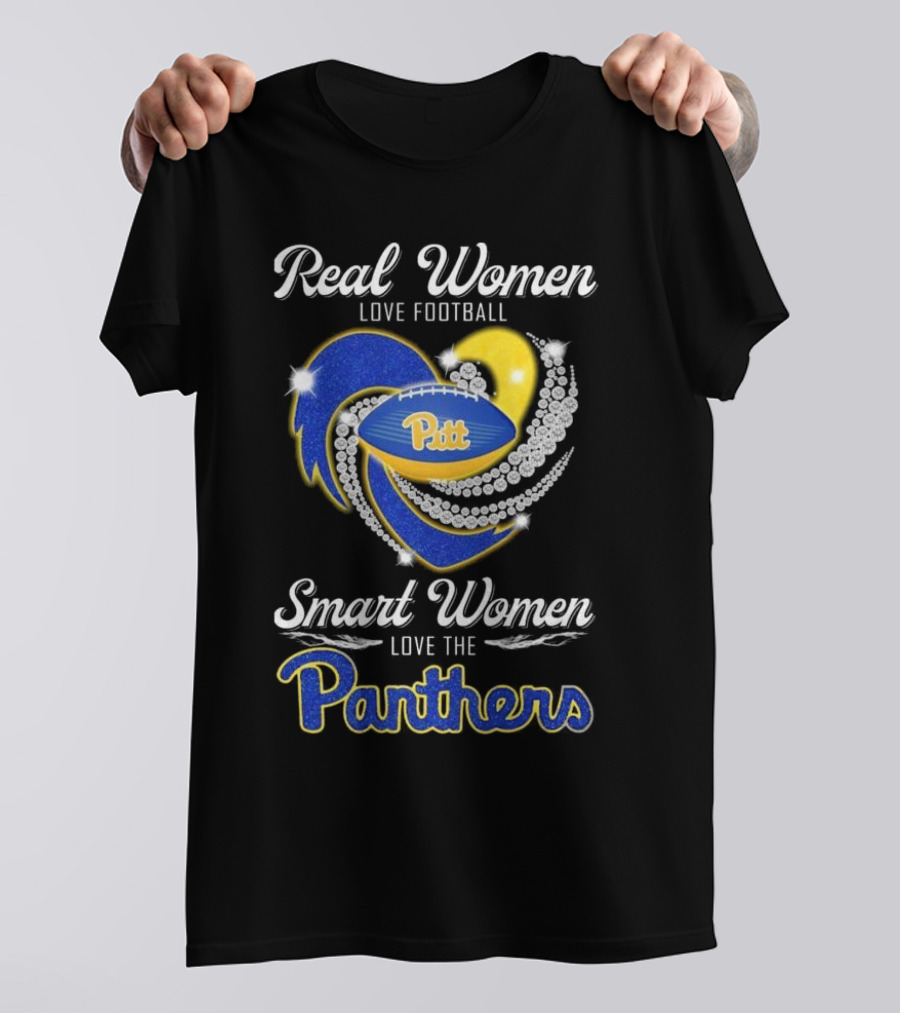 Real Women Love Football Smart Women Love The Pitt Panthers Diamond Heart T-Shirt