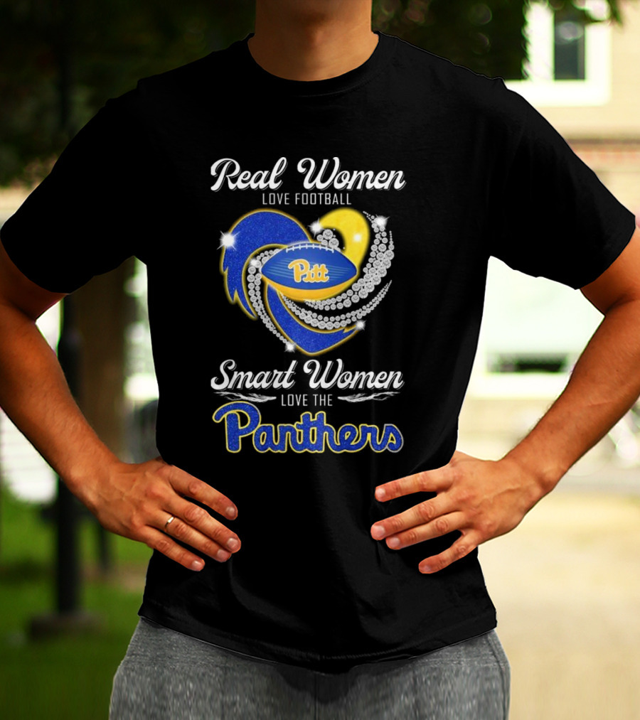 Real Women Love Football Smart Women Love The Pitt Panthers Diamond Heart T-Shirt