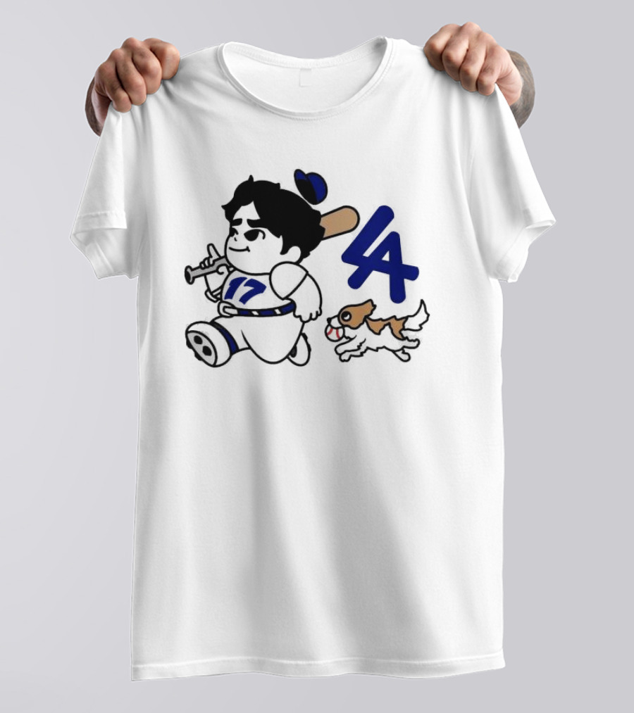 Chunkytani 10oz Fleece LA Baseball Dog And Player With Bat 17 T-Shirt