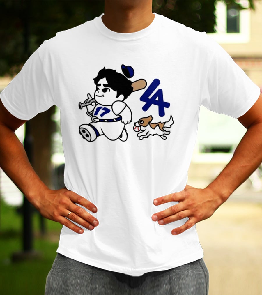 Chunkytani 10oz Fleece LA Baseball Dog And Player With Bat 17 T-Shirt