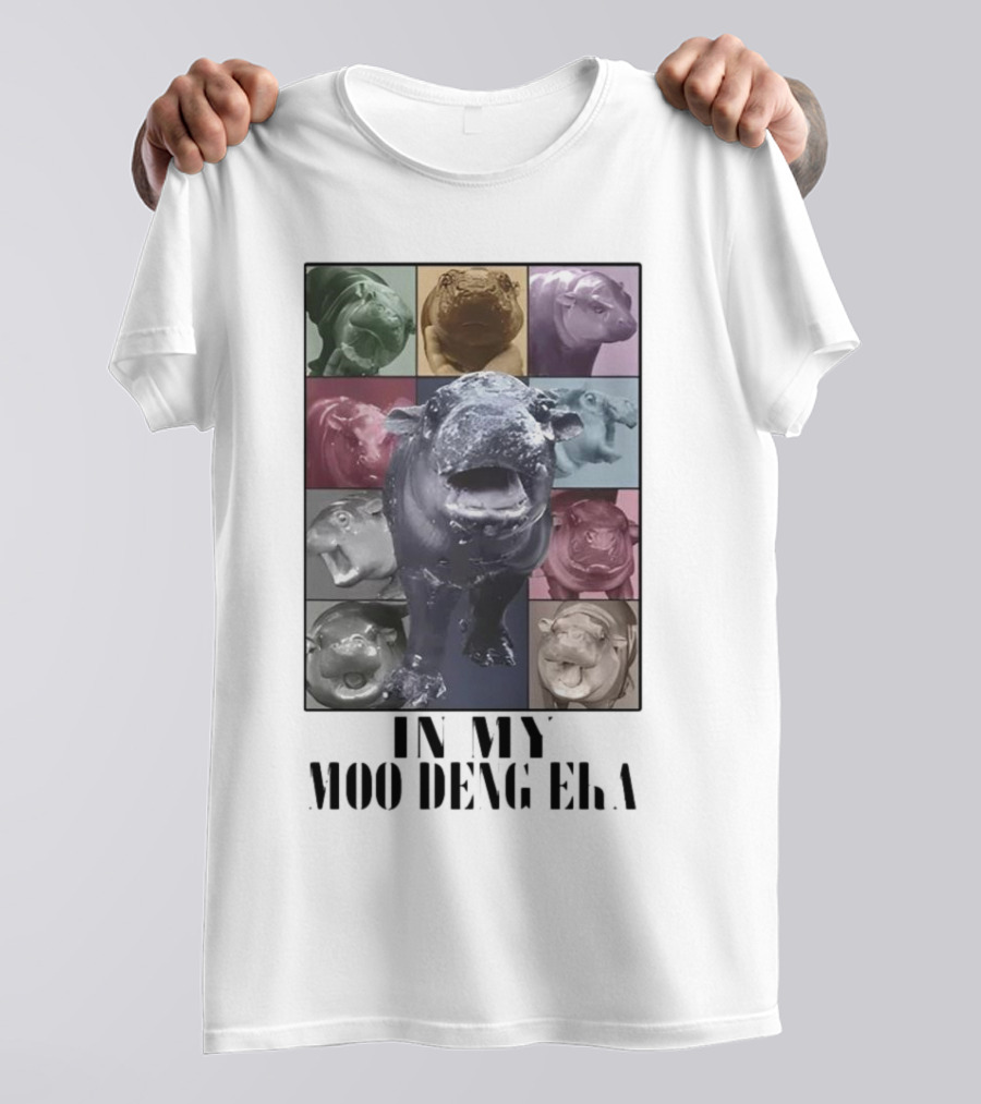 In My Moo Deng Era Colorful Cow Pop Art Collage T-Shirt