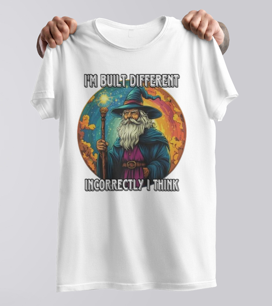 I'M BUILT DIFFERENT INCORRECTLY I THINK WIZARD SPELLCASTING RAINBOW BACKGROUND T-Shirt