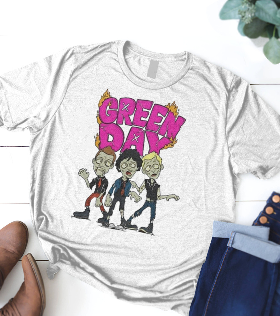 Green Day Zombie Band Cartoon Characters T-Shirt