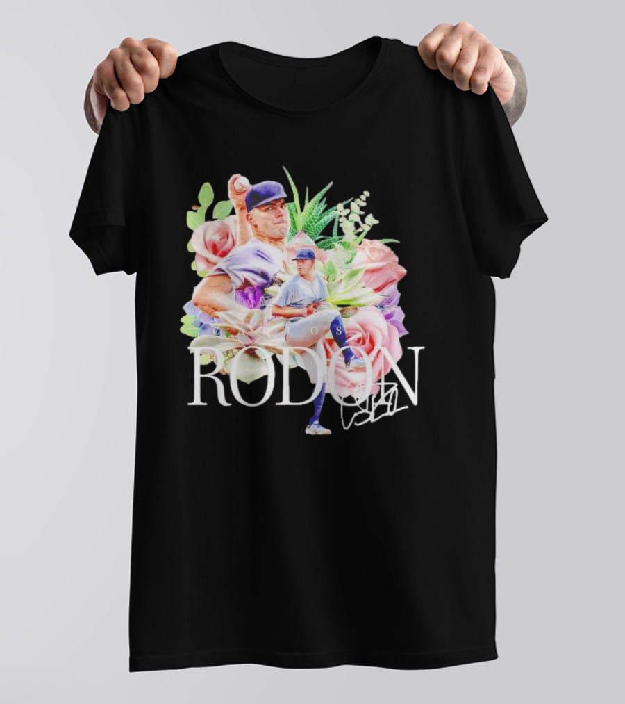 Carlos Rodón New York Yankees Floral Signature Baseball T-Shirt