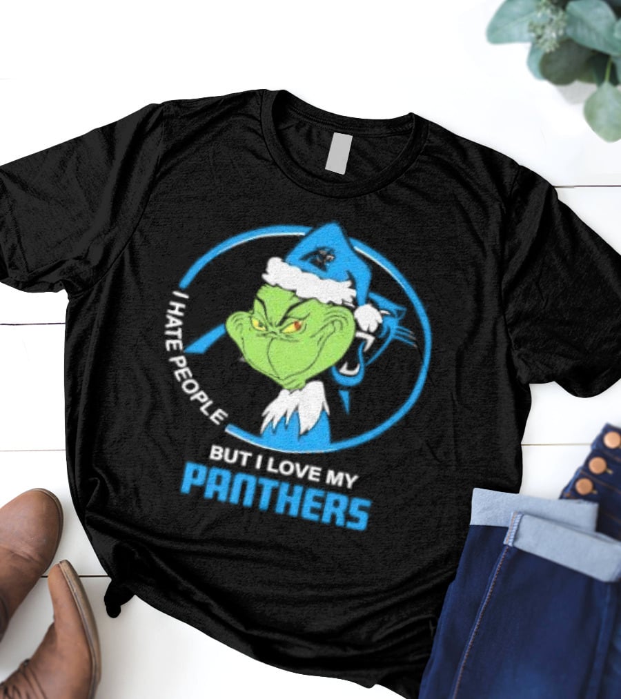 Carolina Panthers Christmas Grinch I Hate People But Love My Panthers T-Shirt