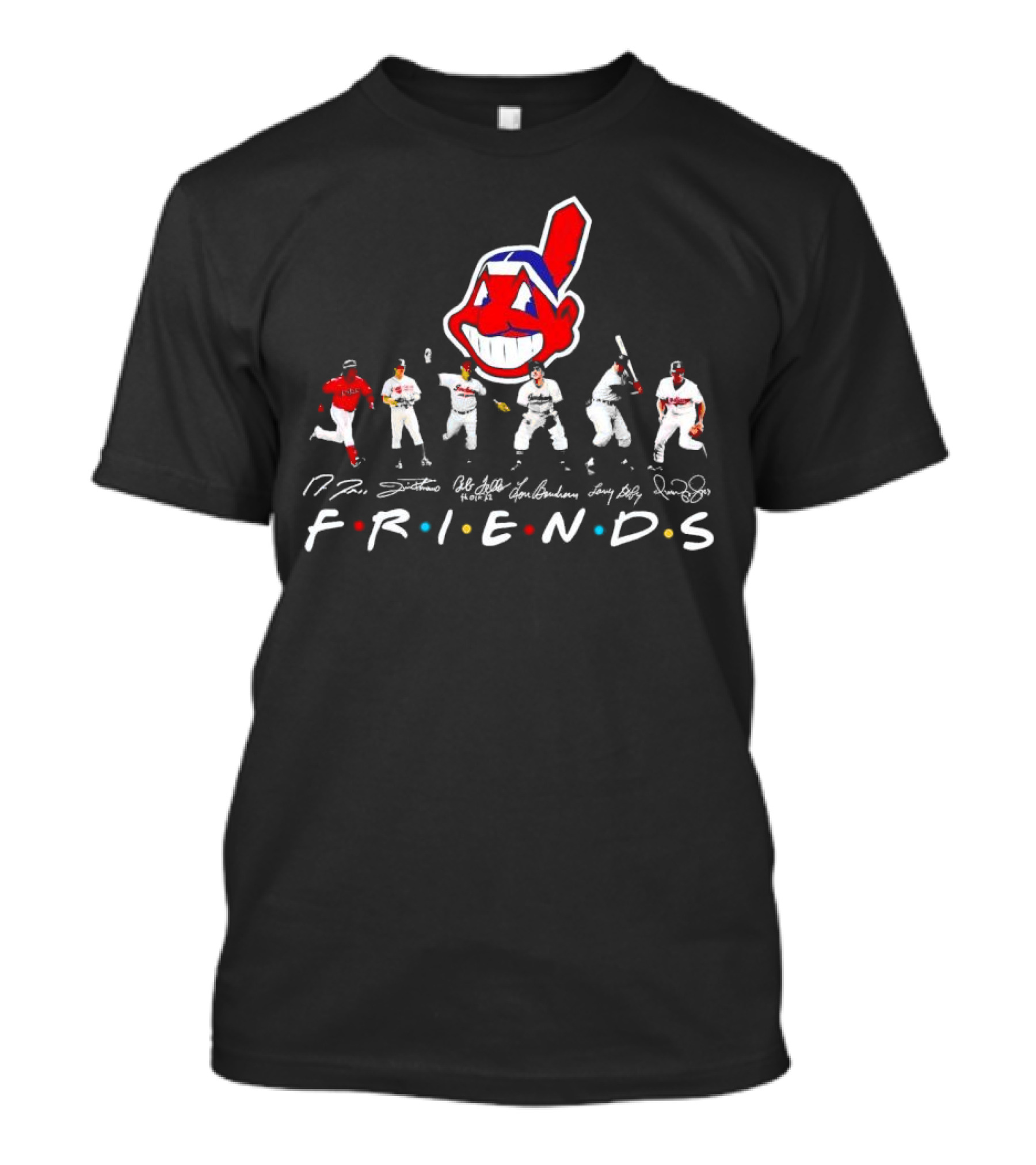 Friends Cleveland Guardians Chief Wahoo Players Signatures T-Shirt