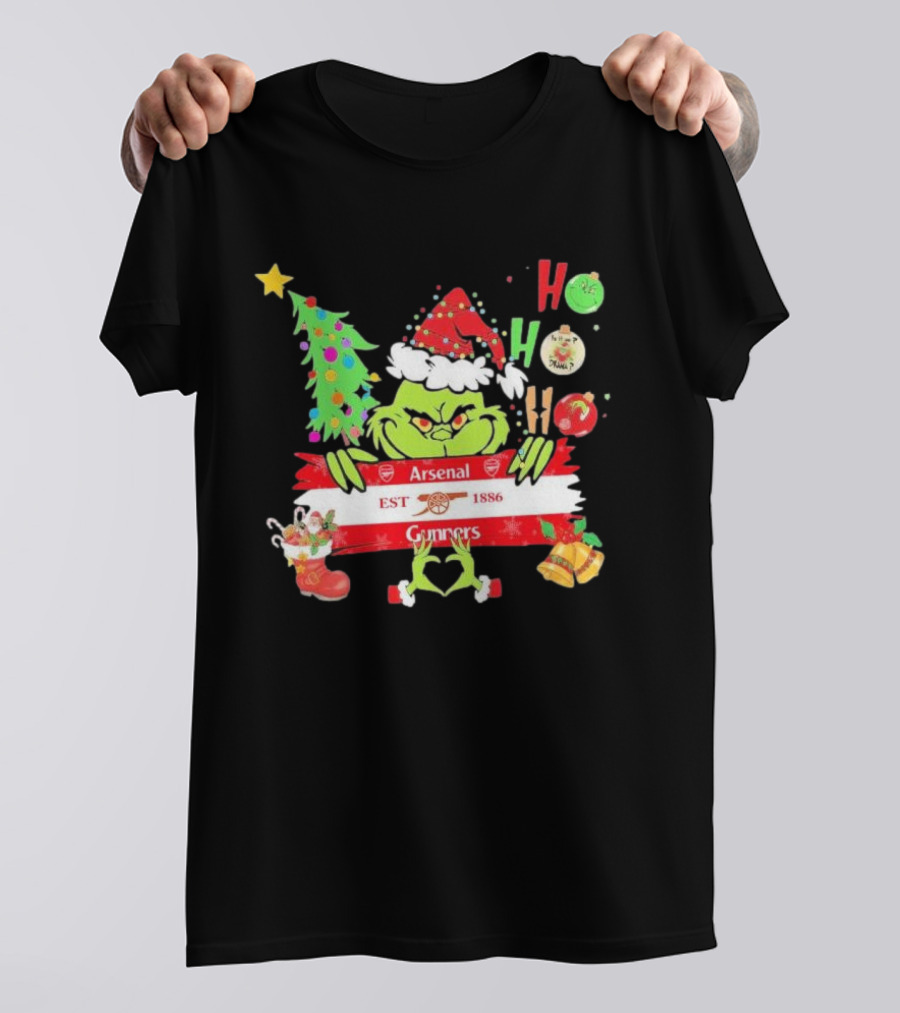 Grinch Ho Ho Ho Arsenal FC EST 1886 Gunners Christmas T-Shirt