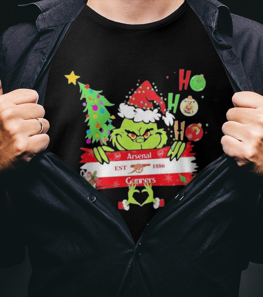 Grinch Ho Ho Ho Arsenal FC EST 1886 Gunners Christmas T-Shirt