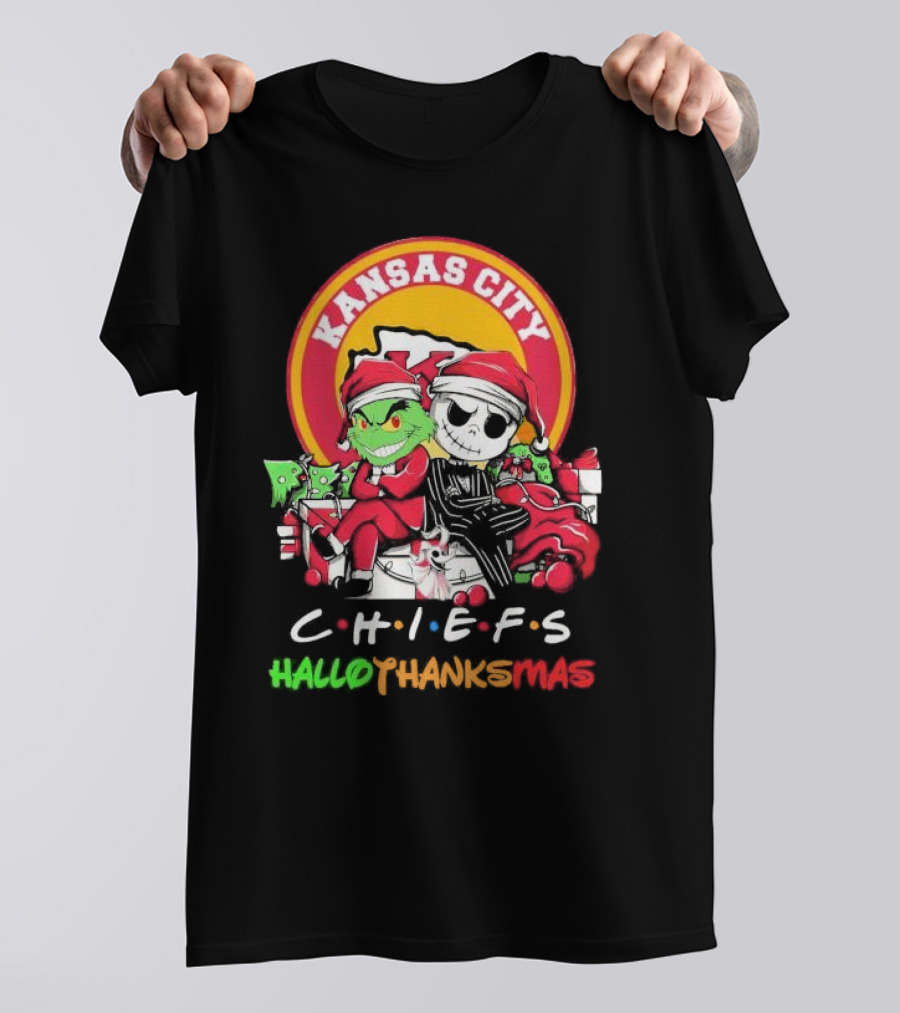 Kansas City Chiefs Grinch Jack Skellington Hallothanksmas T-Shirt