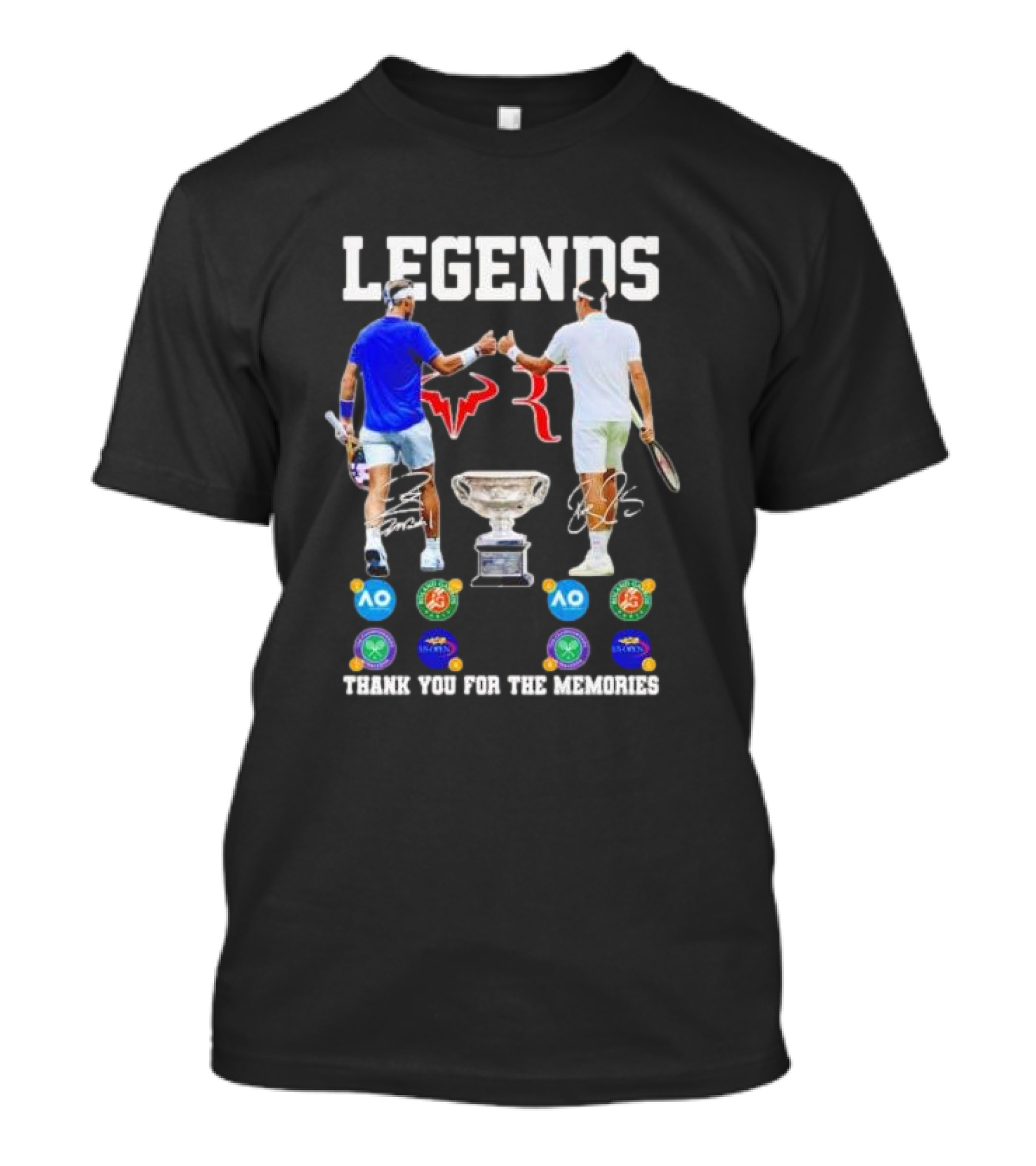 LEGENDS Roger Federer Rafael Nadal Thank You For The Memories Tennis Grand Slam Icons T-Shirt