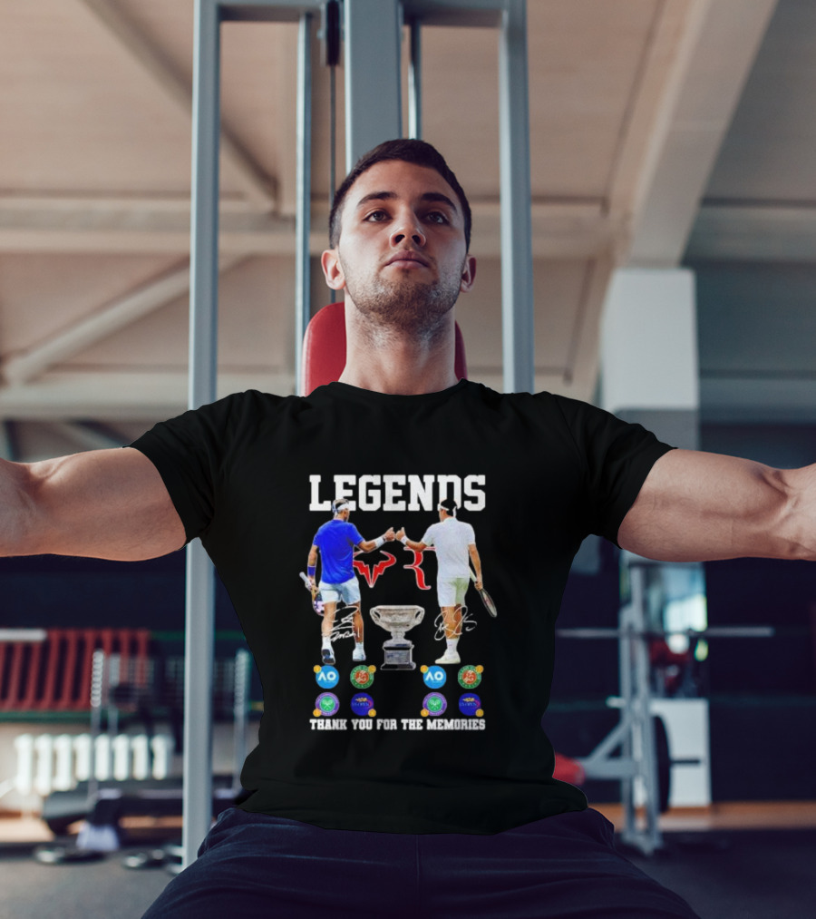 LEGENDS Roger Federer Rafael Nadal Thank You For The Memories Tennis Grand Slam Icons T-Shirt
