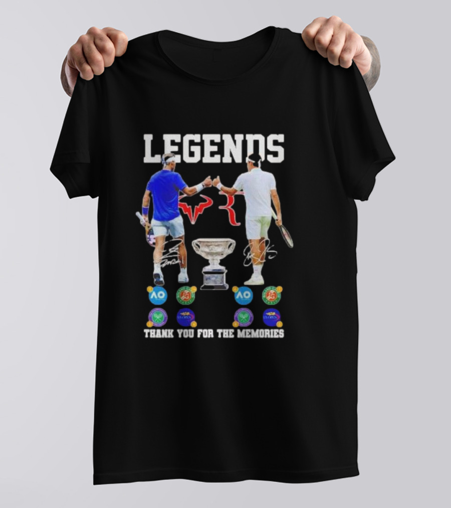 LEGENDS Roger Federer Rafael Nadal Thank You For The Memories Tennis Grand Slam Icons T-Shirt