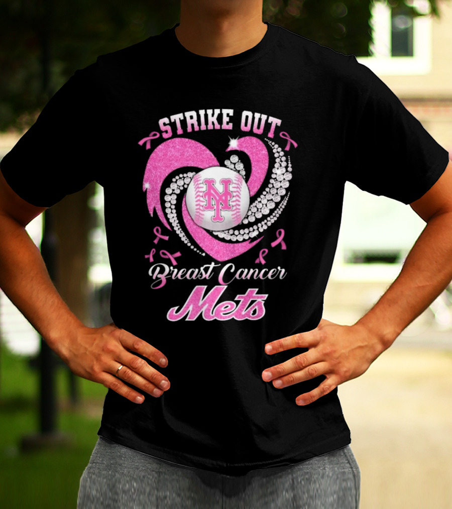 Strike Out Breast Cancer Mets Heart Diamond New York Mets T-Shirt