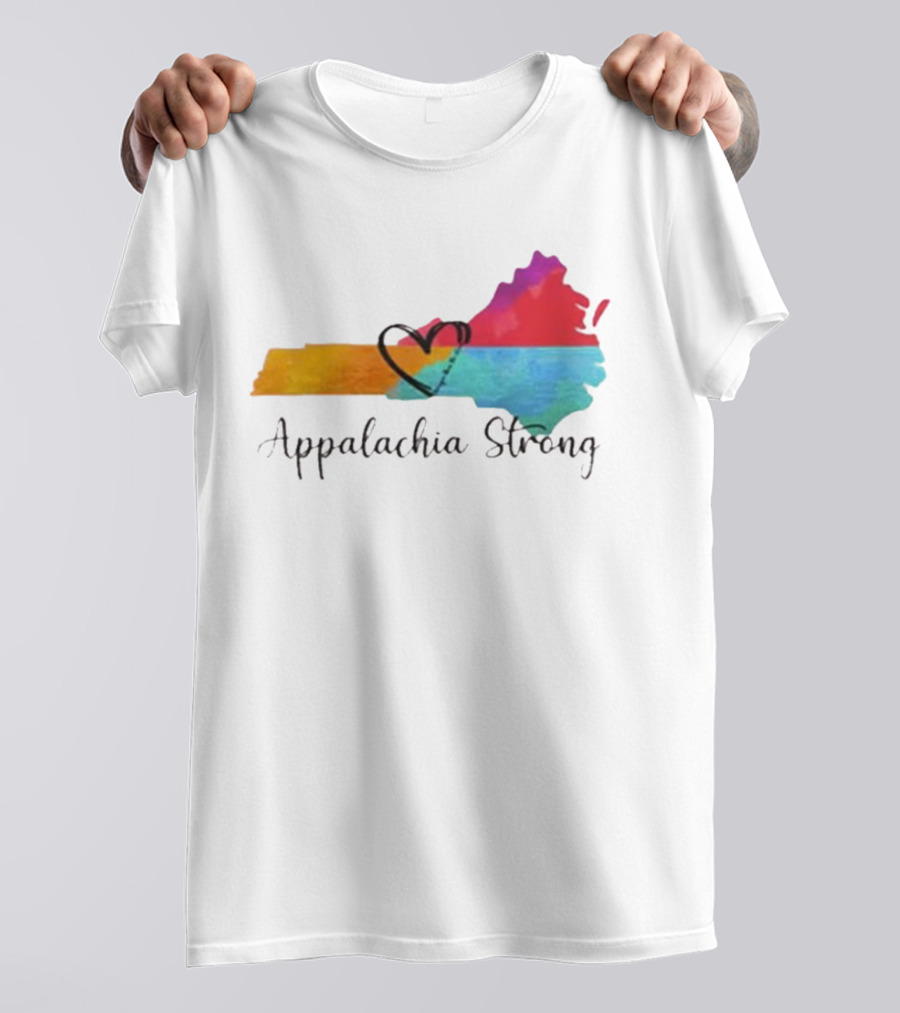 Appalachia Strong Heart Map Hurricane Helene Print T-Shirt