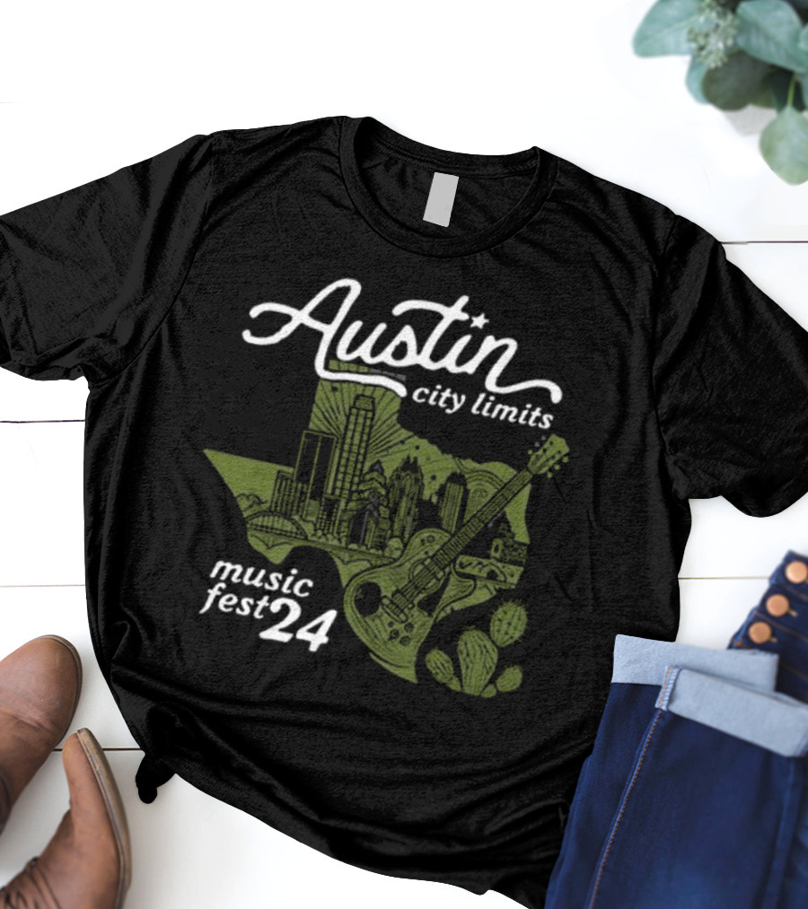 Austin City Limits Music Fest 24 Texas Skyline And Guitar Cactus T-Shirt