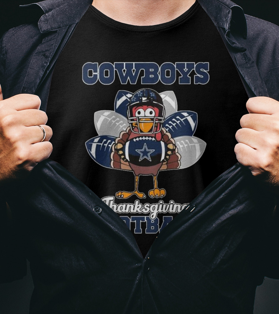 Cowboys Thanksgiving Football Turkey Holding Footballs T-Shirt