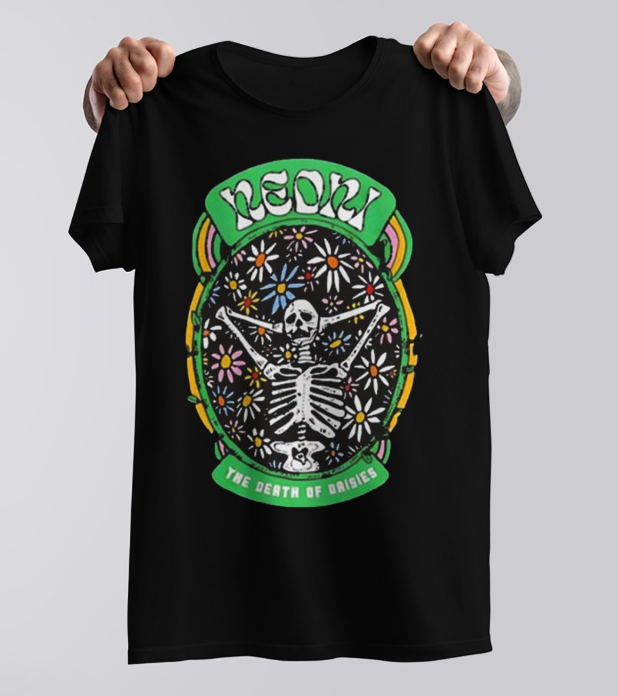 NEON Skeleton With Daisies The Death Of Daisies T-Shirt