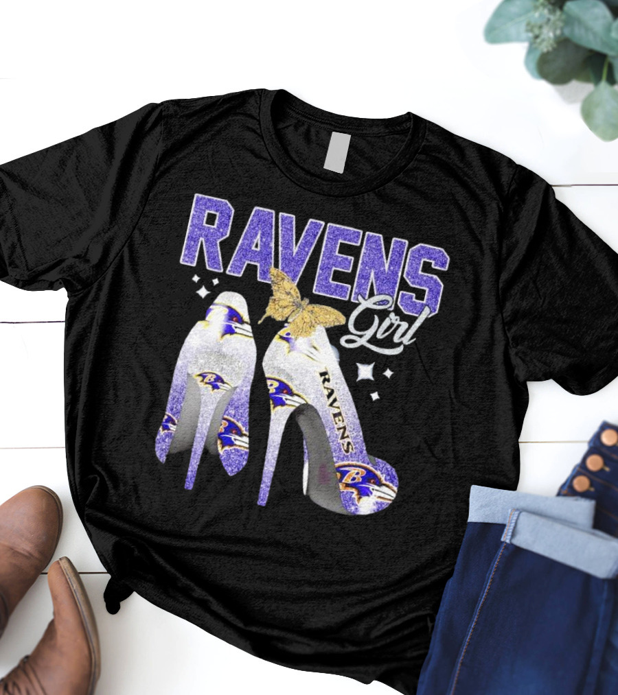 Ravens Girl High Heels Baltimore Ravens Butterfly Stars T-Shirt
