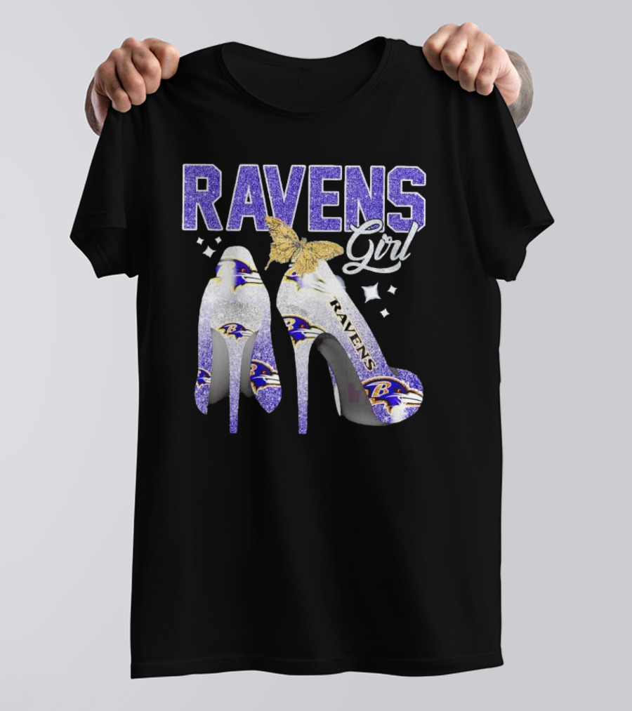 Ravens Girl High Heels Baltimore Ravens Butterfly Stars T-Shirt