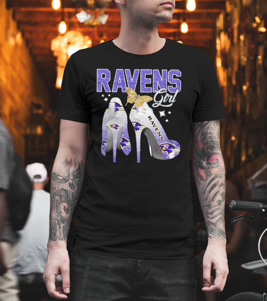 Ravens Girl High Heels Baltimore Ravens Butterfly Stars T-Shirt