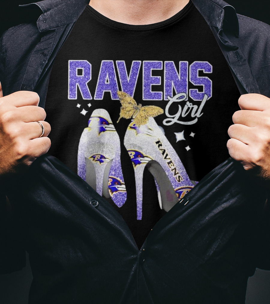 Ravens Girl High Heels Baltimore Ravens Butterfly Stars T-Shirt