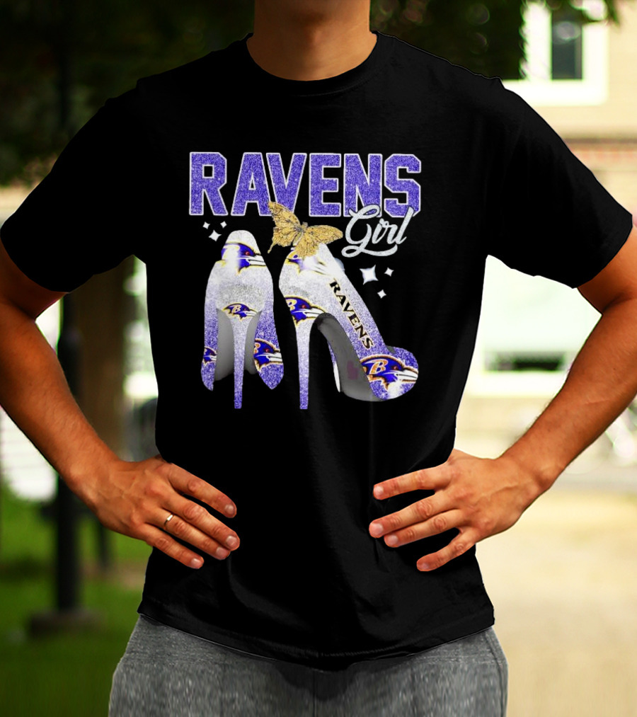 Ravens Girl High Heels Baltimore Ravens Butterfly Stars T-Shirt