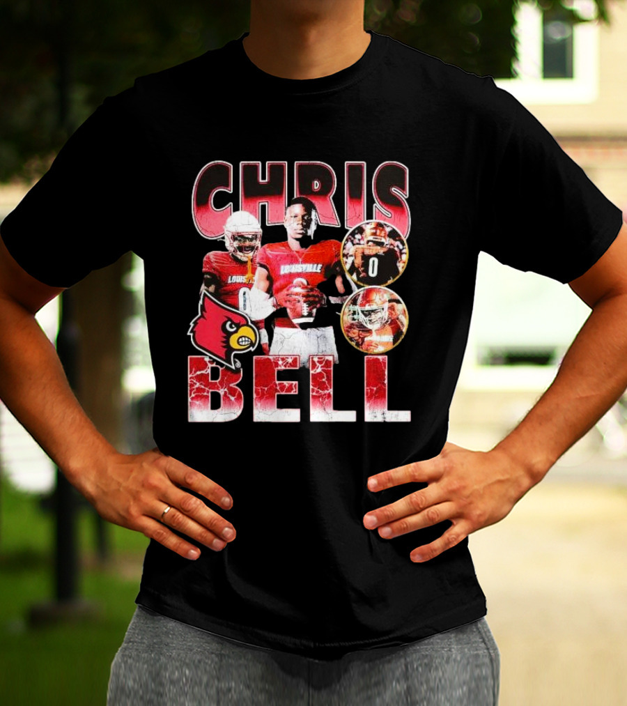 Chris Bell Louisville Cardinals Football Number 0 Retro Signature T-Shirt