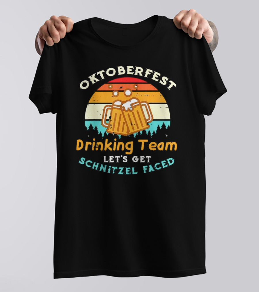 Oktoberfest Drinking Team Let's Get Schnitzel Faced Retro Beer Mugs T-Shirt