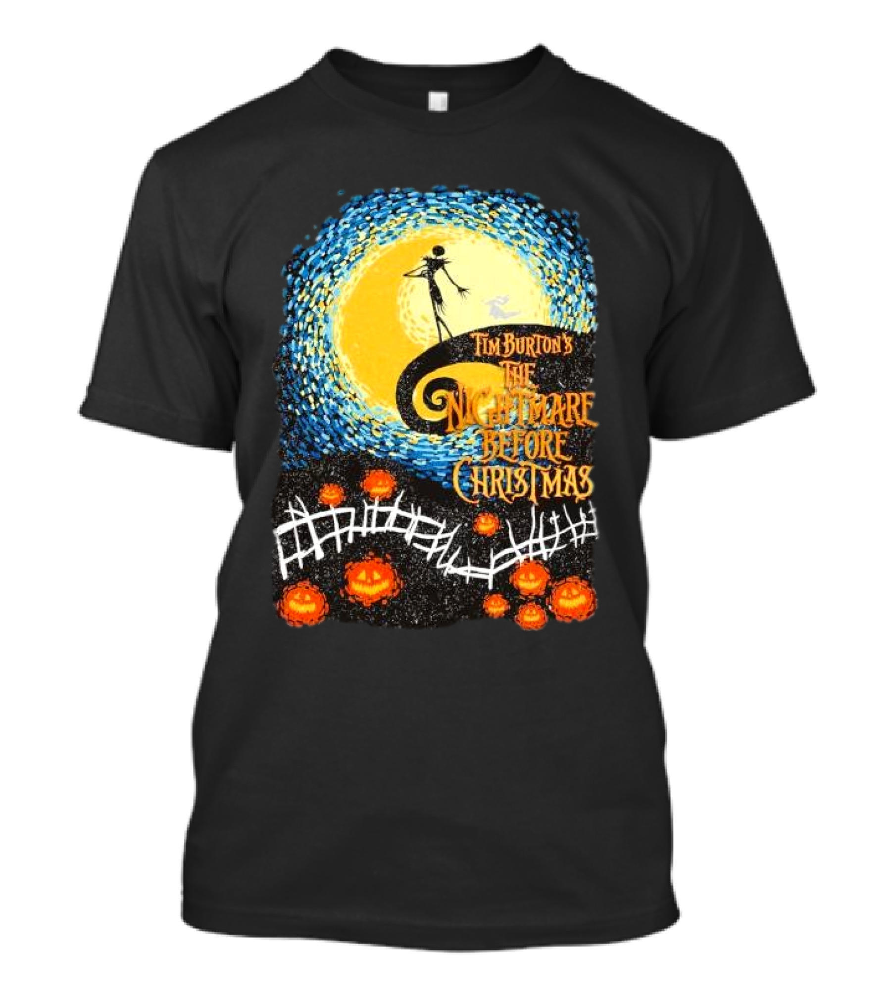 Tim Burton's The Nightmare Before Christmas Starry Night Vintage Pumpkin Fence T-Shirt