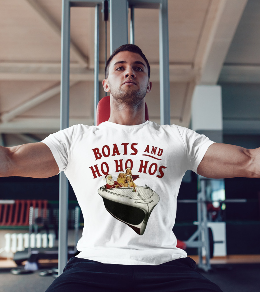 Boats And Ho Ho Hos Christmas With Santa On Boat T-Shirt