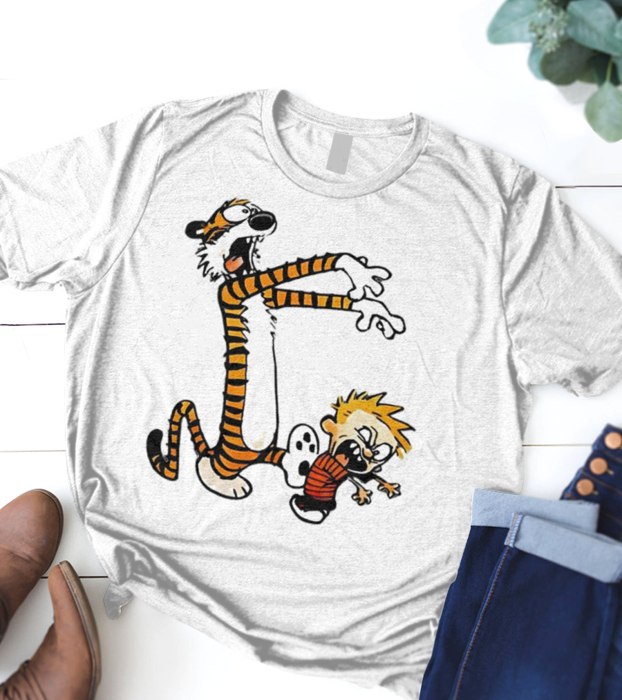 Calvin And Hobbes Playing Zombies Comic Characters Fun T-Shirt